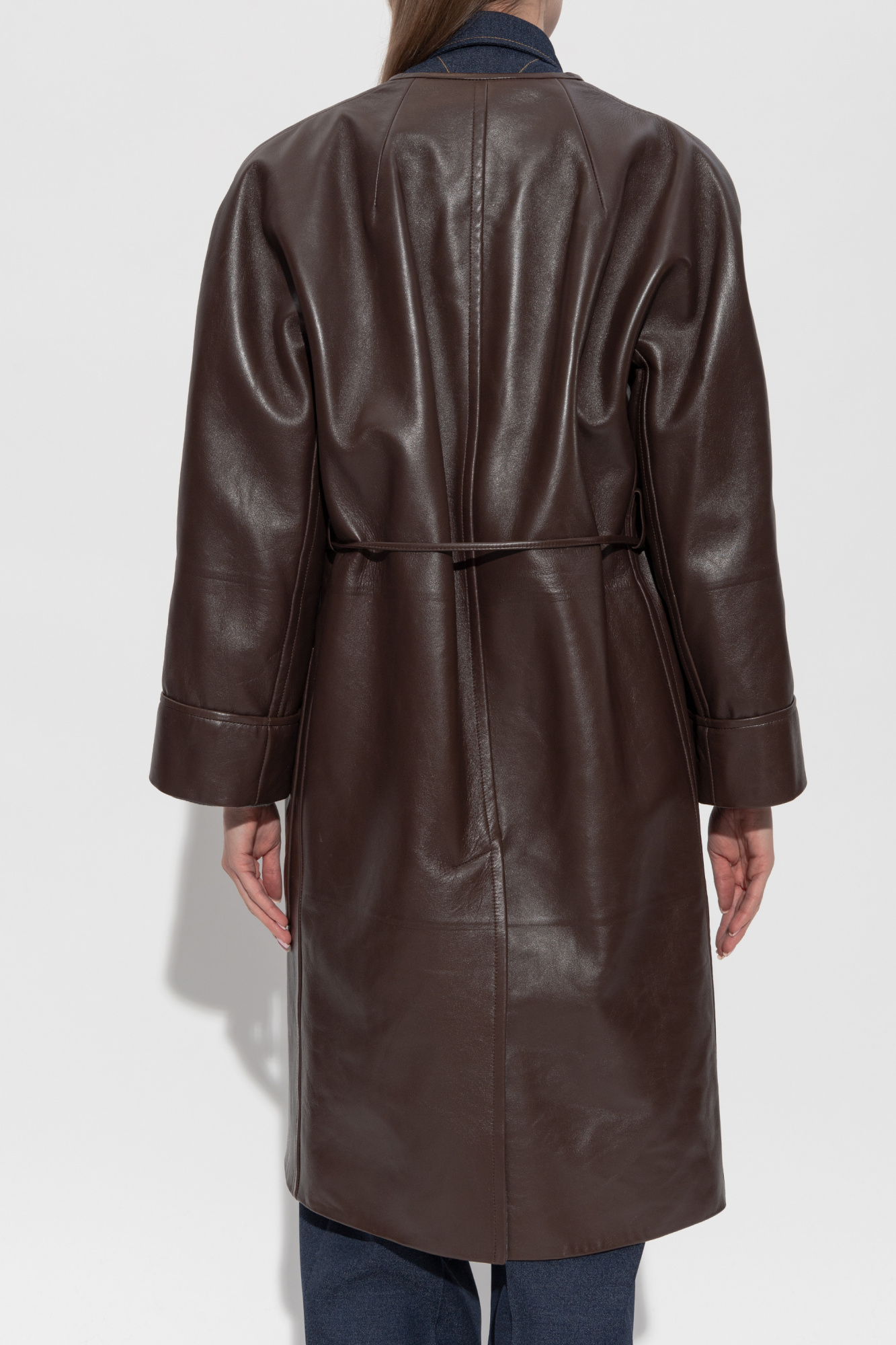 Bottega Veneta Leather coat tied with a drawstring and toggles